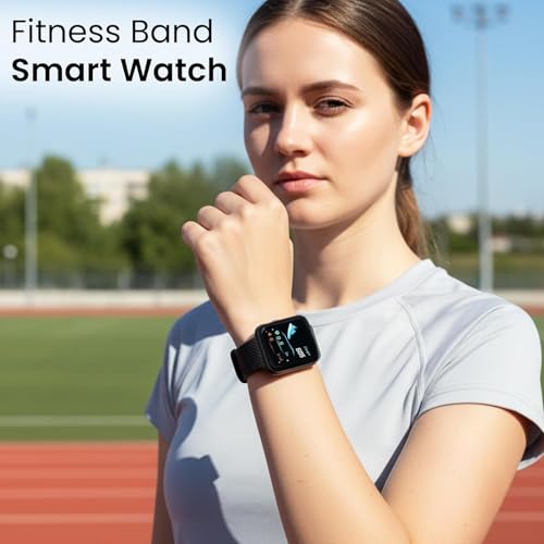 Image of Smart Watch with Fitness Tracker, 1.7 Inch Touch Screen, Heart Rate Monitor, Black Sports Band, Digital Display, Bluetooth Compatible