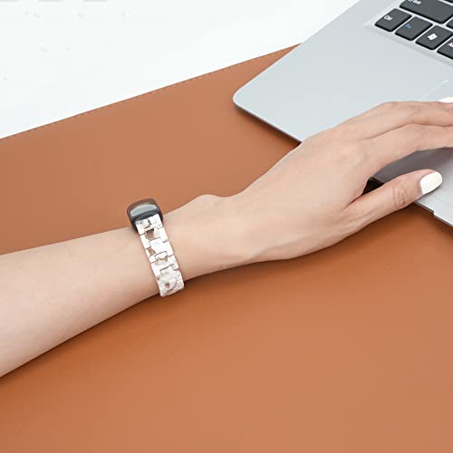 Wongeto Compatible with Fitbit Inspire 3 Strap,Tortoise Resin Replacement Wristband Strap for Fitbit Inspire 3 accssorises Women Grils Men (White Flower) - Image 4