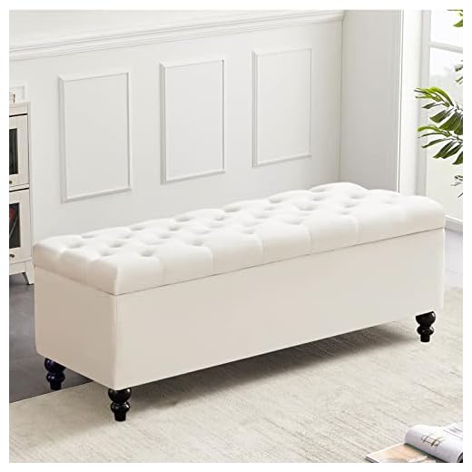 Storage Ottoman 50.2 Inches Upholstered Fabric Storage Ottoman Bench，Button Tufted Ottoman with Storage for Living Room，Bedroom End of Bed Bench Withstands 304lbs (Ivory)