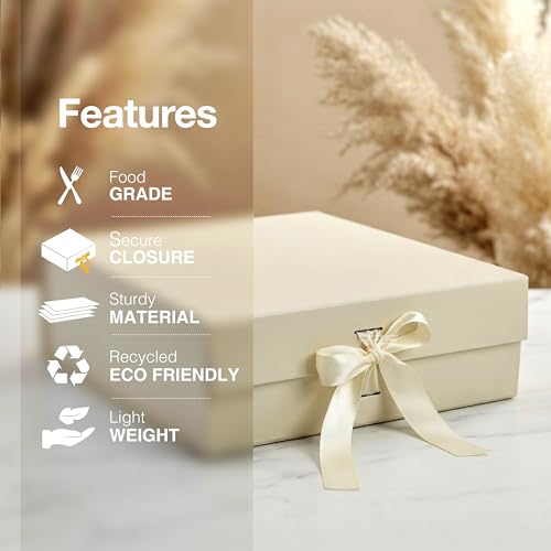 Image of RBS-LARGE Ribbed Texture Gift Box (34x33x10cm) Empty Gift Box for Packing (1 Pack) Hamper Box for Gift Holds Upto 10 kg Elegant Ivory Packaging Box for Return Wedding Gifts All Occasions(Ivory Crest)