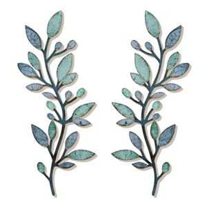 2 Pcs Colorful Tree Leaf Wall Art Decor Vine Home Wall Decoration Olive Branch Leaf Wall Decor Large Wall Decor for Bedroom, Living Room, Wall Sculptures Indoor Outdoor (Blue Green)
