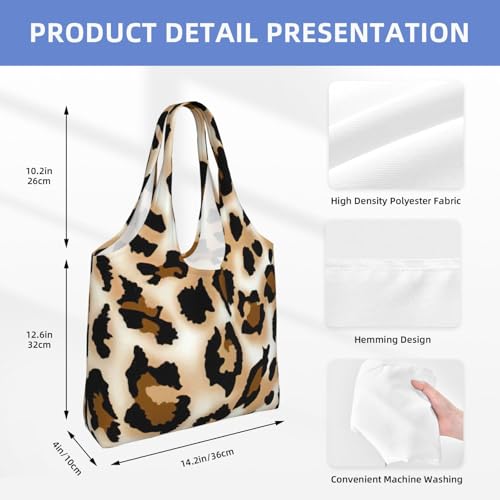 Leopard Print Aesthetic Canvas Tote Bag - Reusable Shoulder Tote Bag For Women Lady Casual Vacation, Shopping, Work, Gym4
