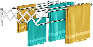 FANHAO Clothes Drying Rack Wall Mounted, Stainless Steel Accordion Expandable Retractable Laundry Drying Rack for Laundry Room/Bathroom Tower, Easy to Install, 60 lb Capacity - Indoor and Outdoor Use