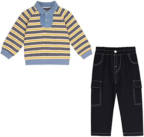 Helinkart Toddler Boy Clothes Spring Clothing Sets Little Kids Striped Sweater and Pants Fall Outfits for Child 2T to 4T