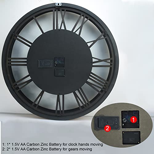 27 Inch Large Real Moving Gears Wall Clock With Toughened Glass Cover, Oversized Vintage Solid Wood Farmhouse Clock, Giant Decorative Rustic Wall Clock For Living Room Home Kitchen Office (Brown) #TOP6