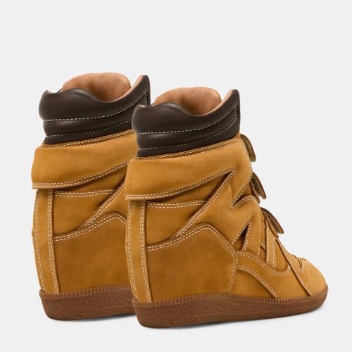 Image of Dsevht Hidden Wedge Sneakers for Women High Top Fashion Sneaker Suede High Heel Platform Tennis Triple Strappy Band Casual Vintage Dressy Comfy Campus Trendy Retro Sneaker
