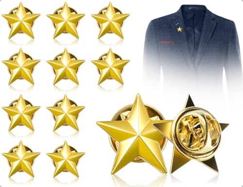 AOYEGIC Broche de insignia de metal de moda 10 piezas, broche de pentagrama, ideal para ropa de mujer y hombre, trajes, decoración de suéteres y manualidades (dorado)