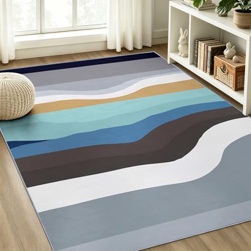 Tapis poils courts lavable moderne 100x150 cm à ondulation géométrique - 4