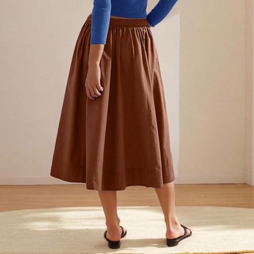Lmdudan 2025 Women Skirts Midi Length Casual Elastic Waist A Line Skirt Soft Comfy Flowy Elegant Lightweight Skirts3