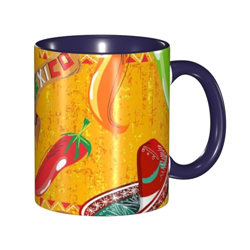 サボテンハットチリペッパーメキシコ マグカップ 旅マグ コーヒーカップ Navy Blue セラミック 330ml 陶器 食器 耐熱 水筒 プレゼント