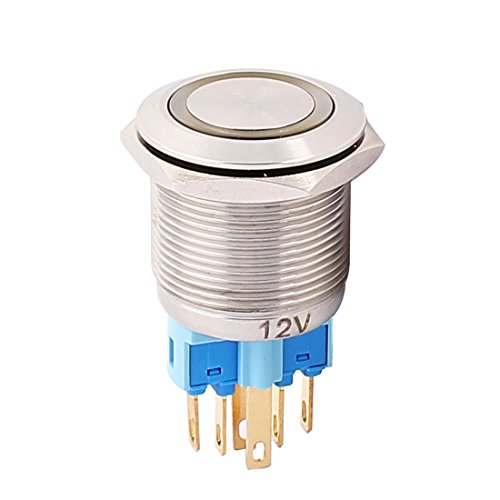 Aexit 12V 22mm Wall Switches Dia Yellow LED Angle Eyes Momentary Metal Switches Pushbutton Switch