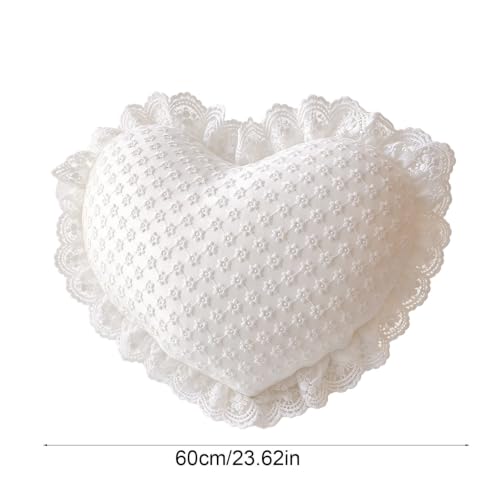 Christmas Lace White Heart Pillow, Fluffy Fall Throw Pillows, Bedroom Decor - image 3