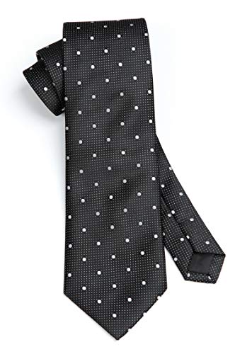 Image of HISDERN Polka Dot Ties for Men Classic Silk Ties and Pocket Square Formal Business Necktie Handkerchief Wedding Party