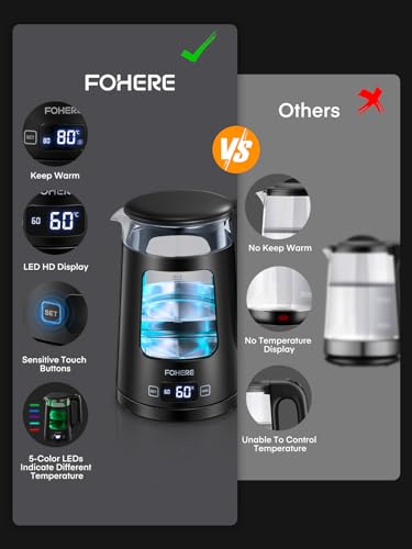 Electric Kettle, 1.7L Glass Tea Kettle, with Keep Warm, 5 Temperature Control, 2200W Fast Boil, Auto Shut-Off & Boil-Dry Protection, with 5 Colored Lights, Black - Image 9