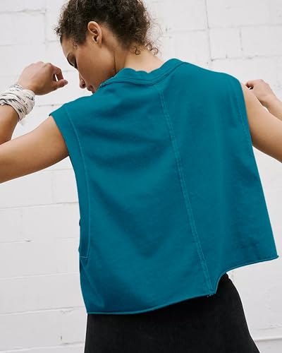 Image of HUGOOME Women Workout Tank Tops Oversized Crop Sleeveless Tee Loose Fit Boxy Basic Yoga Active Summer T Shirts Gym 2026