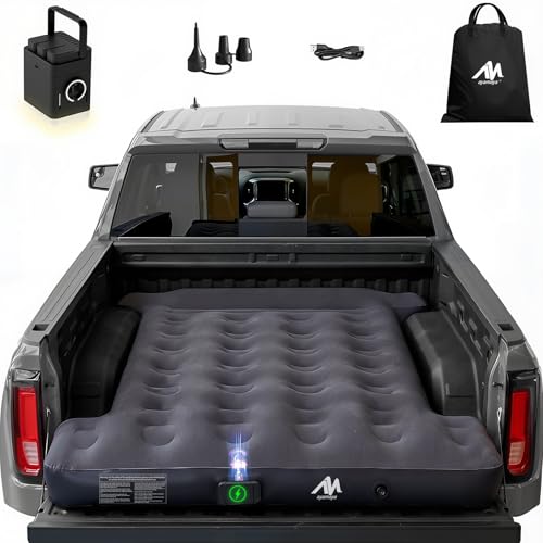 AYAMAYA Truck Bed Air Mattress with Built-In Cordless Rechargeable Pump Inflatable Mattress with Pillow for 5.5-5.8ft Full Size Short Truck Beds Portable Pickup Airbed for Outdoor Camping Road Trip