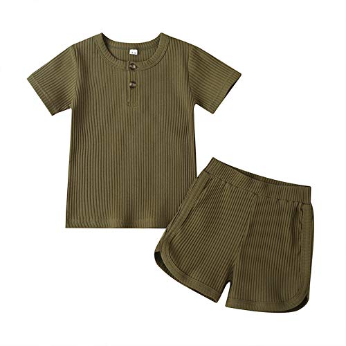 Unisex Toddler Baby Boy Girl Summer Clothes Short Sleeve T-Shirt Tops+Short Pants Ribbed Two Piece Solid Outfit Set