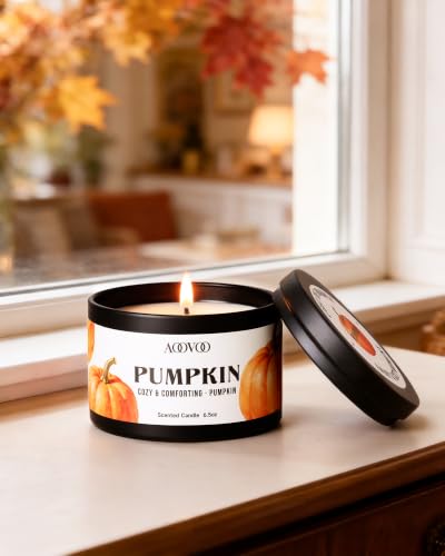 Image of AOOVOO Fall Candle Set - 4 Pack Scented Candles for Home, 26oz up to 200 Hours Long Lasting, Pumpkin /Apple Cinnamon /Clove Cinnamon /Cinnamon Candles Gift Autumn Fragrance Decor