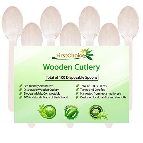 FirstChoice EcoNaturals Disposable Wooden Spoons, 100 Piece, 6