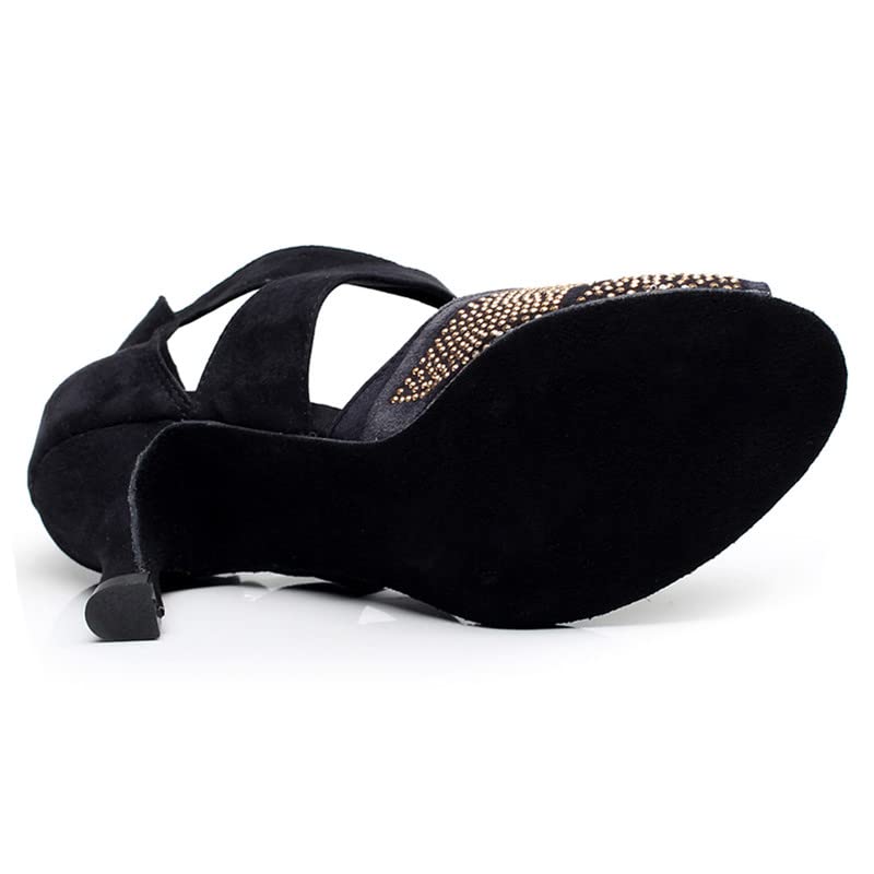 JUODVMP Buty do tańca towarzyskiego ze strasu damskie buty do tańca latynoskiego salsa bachata performance buty do tańca zamszowa podeszwa model QJW6232