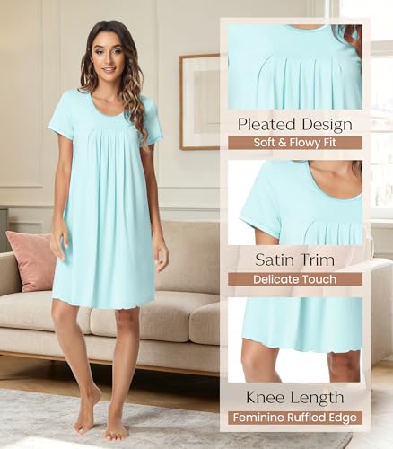 Image of NACHILA Nightgowns for Women-Viscose Made from Bamboo, Pleated Sleepwear.