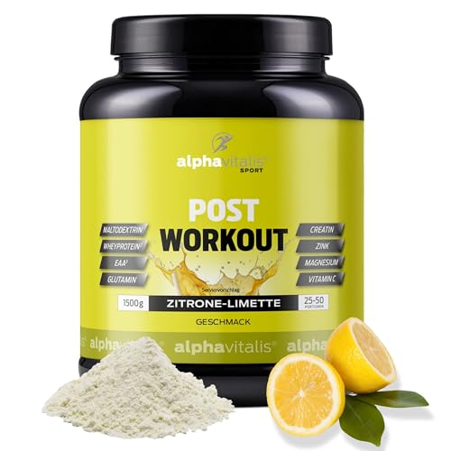 POST WORKOUT Shake - 1500g Lemon - mit Maltodextrin - Whey Protein Pulver - EAA (essentielle Aminosäuren), Creatin Monohydrat, L-Glutamin, Magnesium uvm. - Sportgetränk - Made by alphavitalis
