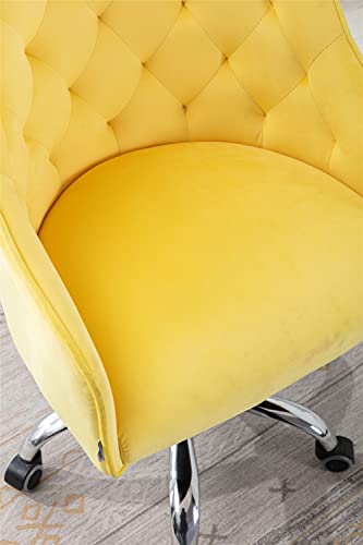 Goujxcy Desk Chair,Modern Velvet Fabric Office Chair,360° Swivel Height Adjustable Comfy Upholstered Tufted Accent Chair (Yellow) #TOP5