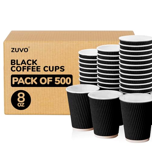 Zuvo Takeaway Coffee Cups - 8 OZ - Box of 500 Cups Ripple Takeaway Paper Coffee Cups Without Lids Bulk Disposable Cups Tripple Wall Heat