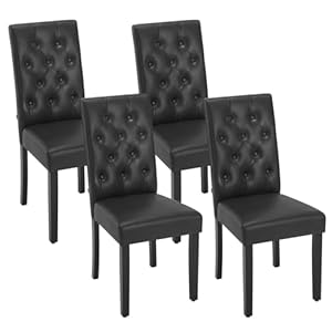 WOLTU Esszimmerstühle 4er Set, Küchenstuhl mit hoher Rückenlehne, Polsterstuhl, Wohnzimmerstuhl, gepolsterter Stuhl, aus Kunstleder-Bezug Holzbeinen, für Esszimmer & Küche, Schwarz, EZS20sz-4