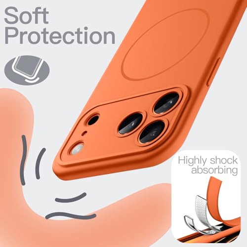 Image of JETech Magnetic Silicone Case for iPhone 17 Pro, Orange | Compatible with MagSafe, Silky Soft Touch, Full Camera Lens Protection, Shock Absorbing Phone Cover