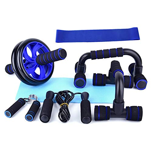 Rueda abdominal para entrenar en casa con bandas elásticas y agarres de mano