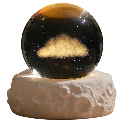 Lampe sphère décorative haut de gamme, globe planète en verre soufflé et socle minéral