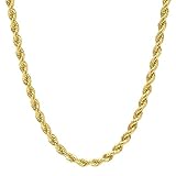 Q&S Jewels - Collar de cadena de cuerda de 4 mm, chapado en oro de 18 quilates, cadena de acero inoxidable para hombres y mujeres, joyería de moda, desgaste solo o con colgante, 40 – 30 pulgadas