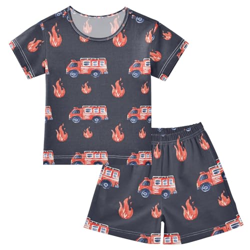 ALAZA Red Truck Pajamas Set Short Sleeve Cotton Sleepwear Summer Pjs 2 Piece 5-14Y