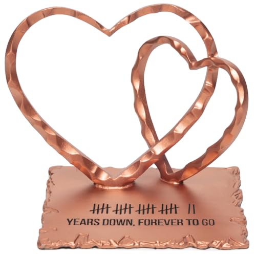 22 Year Anniversary Copper Gifts for Him Her 22nd Wedding Anniversary Metal Two Hearts Sculpture Home Decor Romantic Copper Keepsake for Wife Husband Couple Includes Greeting Card & Gift Box