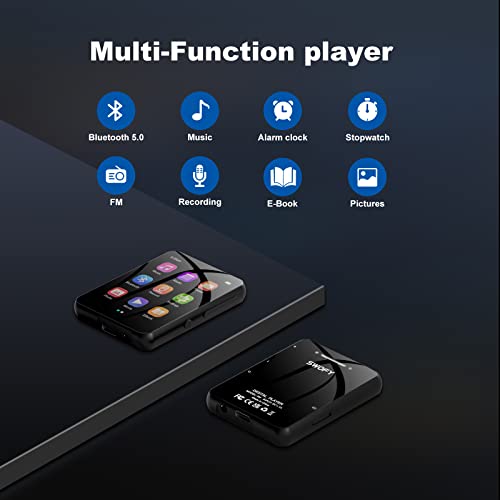 32Gb Mp3 Player With Bluetooth 5.0, Full Touch Screen Mp3 And Mp4 Player, Kids Mp3 Player Portable Speakers Music Player Support Fm Radio Recording Max Support Tf Card 128Gb(Black) #TOP6