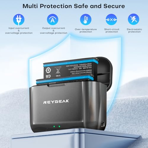 REYGEAK Wiederaufladbarer Lithium-Akku für Insta-360 X5, 2 x 2800 mAh Hochleistungs-Akkus mit Ladegerät für insta-360 X5 (Ladegerät + 2 Akkus)