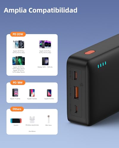 Baseus Powerbank, 20.000 mAh, snel opladen, externe mobiele telefoon-accu 20 W PD QC oplader met USB C in & out, kleine maar sterke powerbank voor iPhone 15 14 13 12 11 Samsung S23 S22 iPad Google LG - Afbeelding 8