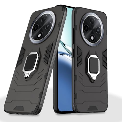 Image of Pikkme D5 Tough Armor Back Cover | 360 Protection Case | Ring Holder Stand Bumper Case for Oppo F27 Pro Plus 5G (Black)