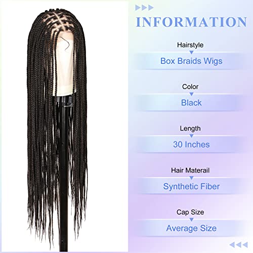 Kalyss 30 Inches 13X7 Lace Front Knotless Box Braided Wigs For Black Women Lace Frontal Box Braided Wig With Baby Hair Synthetic Black Lightweight Twist Box Braid Wig #TOP2