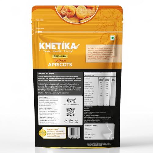Image of Khetika Premium Turkish Apricot 200g | Dried Jardalu, Dry Fruits, Seedless Apricots, Healthy Snacks, Rich in Vitamins & Fiber & Antioxidants (Pack of 3)