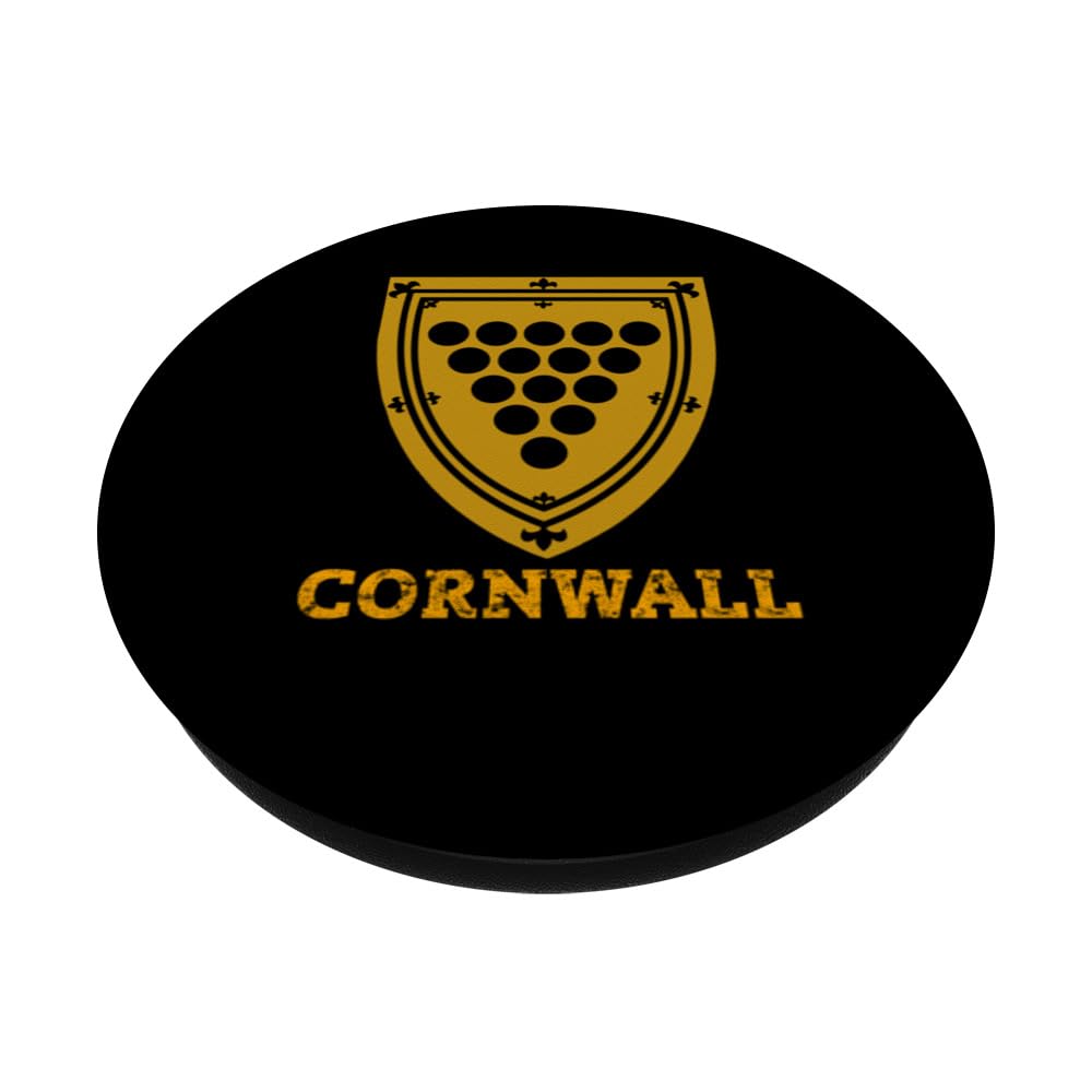 Medieval Cornish Shield Tshirt Gift from Cornwall UK PopSockets Swappable PopGrip, Black - Image 2