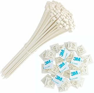 intervisio Zip Ties Wrap Nylon Cord 200mm x 2.5 mm, 100 Pieces + Cable Tie Mounts Self Adhesive Sticky Base/Bases Holder Pads Clips, 19mm, White Neutral Natural, 50 Pieces