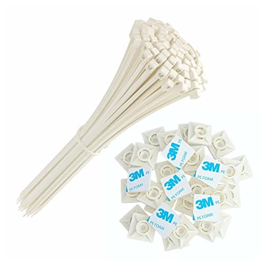 intervisio Bridas de Plastico para Cables 200mm x 2,5mm, Blanco, 100 Piezas + Soportes para las bridas de plastico, 19mm x 19 mm, Neutral, 50 Piezas