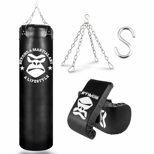 Saco Pancada Boxe120 Cm + Luva Bate Saco Muay thai Treino Luta Cor Preto Equipamento Luta Gorilla