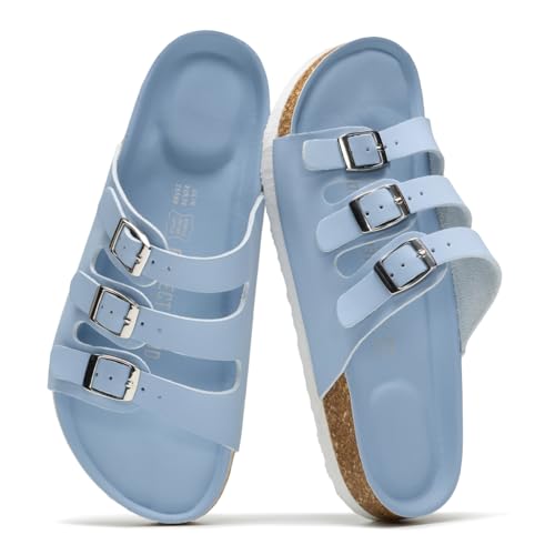 Image of Project Cloud 100% Genuine Leather Summer Sandals for Women 2026 - Memory Foam & Cork Footbed Beach Vacation Essentials Womens Sandals Comfortable Lightweight Slides for Women Footwear (Capri)