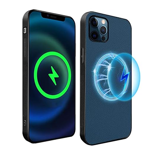 WezYon Lädermagnetiskt fodral för iPhone 12/12 Pro, mjukt läder magnet mobiltelefonfodral kompatibelt med MagSafe System, läderfodral anti-repor skyddande skal för iPhone 12/12 Pro, blå 6,1 tum