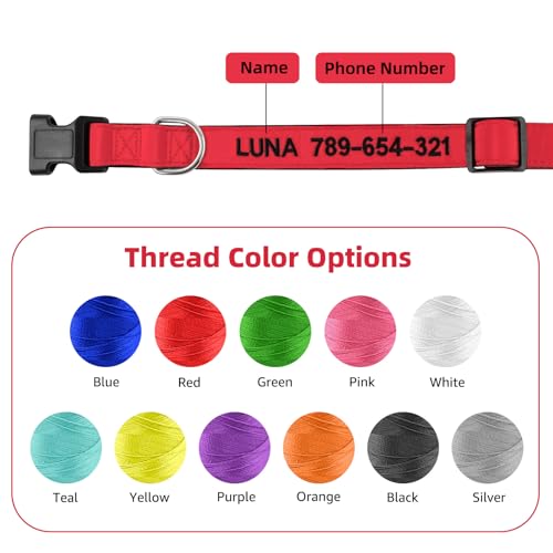 Hundehalsband Personalisiert mit Namen und Telefonnummer Bestickt für XS Kleine Mittlere Große Hunde(rot)