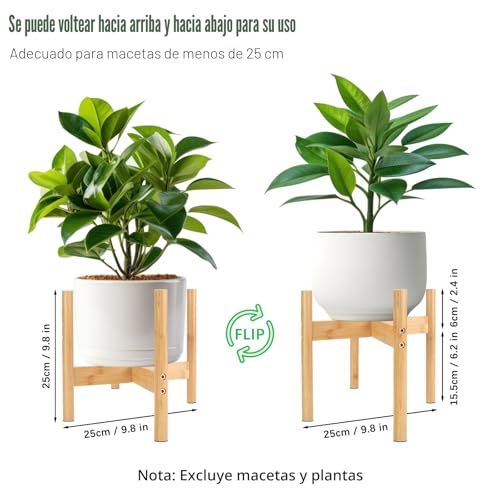 Miniatura 2 de Reton Soporte Para Plantas, Moderno Soporte Para Plantas De Interior De Mediados De Siglo, Soporte De Madera Para Macetas Para Interiores Y Exteriores, Jardín, Patio, Hogar, Oficina 25 Cm
