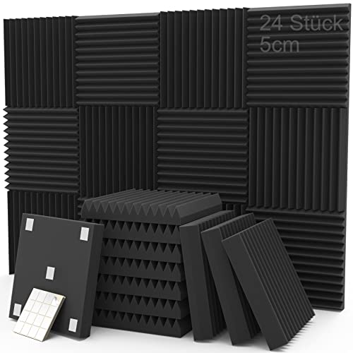 Pannello fonoassorbente da parete, ignifugo, ad alta densità, fonoassorbente, fonoassorbente, in schiuma per studi vivi, studi di registrazione, uffici, studi di casa, 24 pezzi